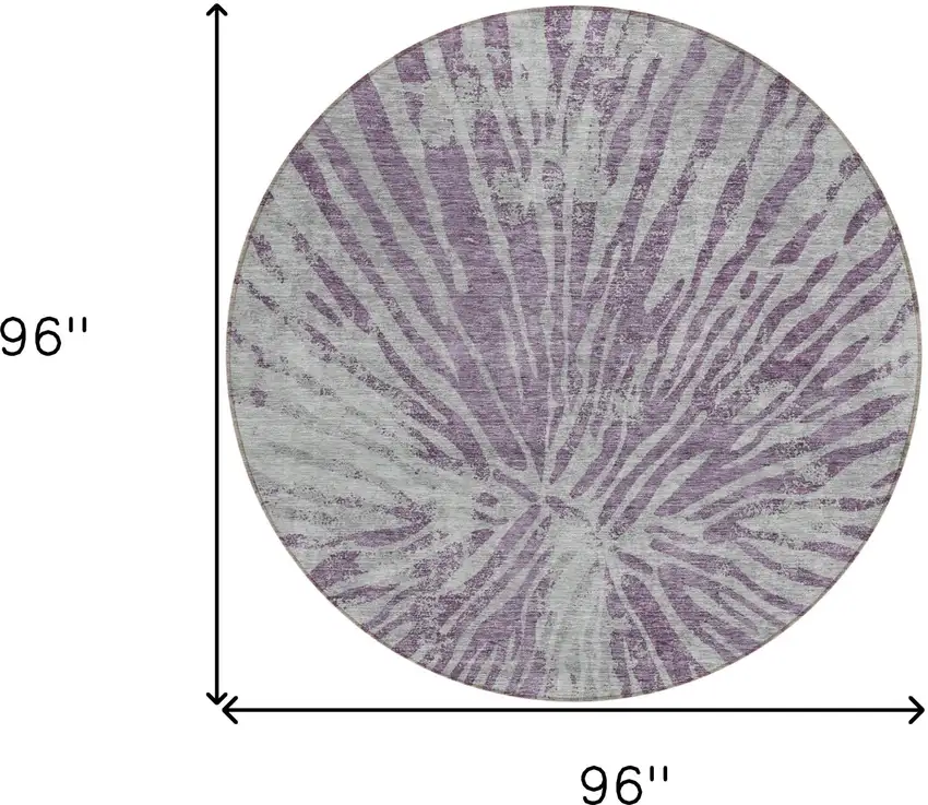 8' Purple And Gray Round Abstract Washable Indoor Outdoor Area Rug Photo 3