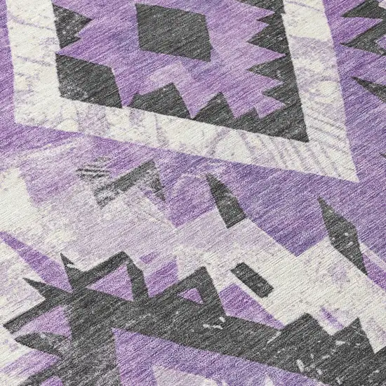 8' Purple And Gray Round Aztec Washable Indoor Outdoor Area Rug Photo 9