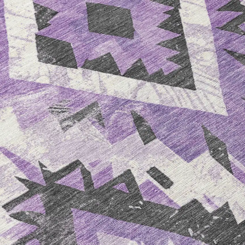 8' Purple And Gray Round Aztec Washable Indoor Outdoor Area Rug Photo 9
