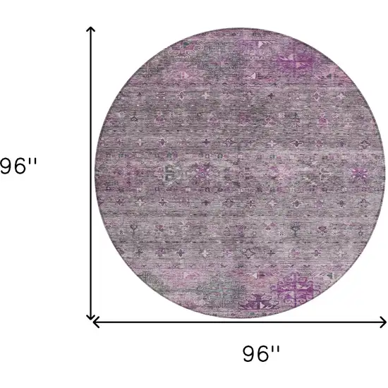 8' Purple And Gray Round Floral Washable Indoor Outdoor Area Rug Photo 3