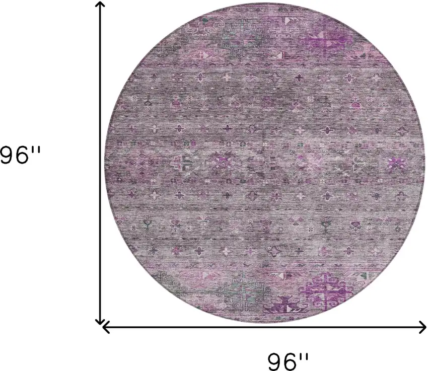 8' Purple And Gray Round Floral Washable Indoor Outdoor Area Rug Photo 3