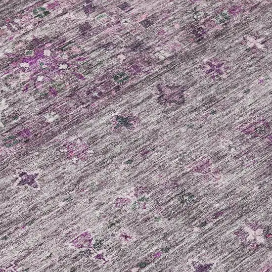 8' Purple And Gray Round Floral Washable Indoor Outdoor Area Rug Photo 8