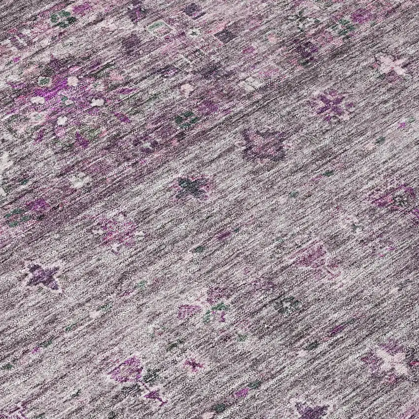 8' Purple And Gray Round Floral Washable Indoor Outdoor Area Rug Photo 8