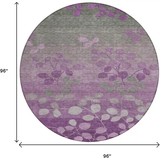 8' Purple And Gray Round Floral Washable Indoor Outdoor Area Rug Photo 9
