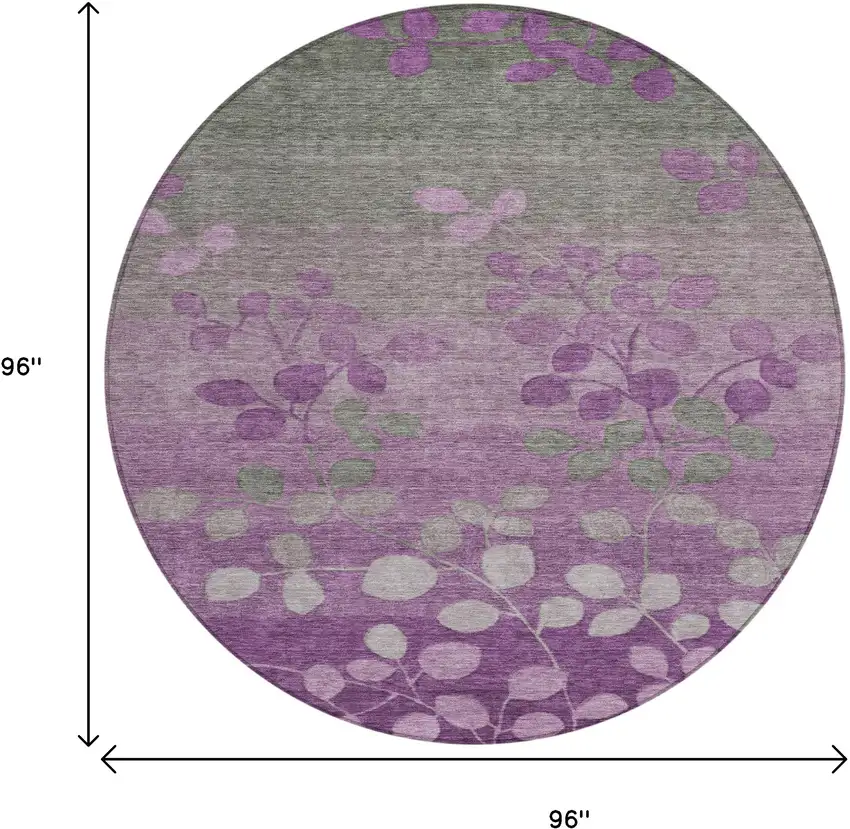 8' Purple And Gray Round Floral Washable Indoor Outdoor Area Rug Photo 9