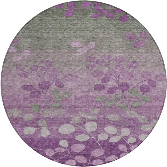 8' Purple And Gray Round Floral Washable Indoor Outdoor Area Rug Photo 1