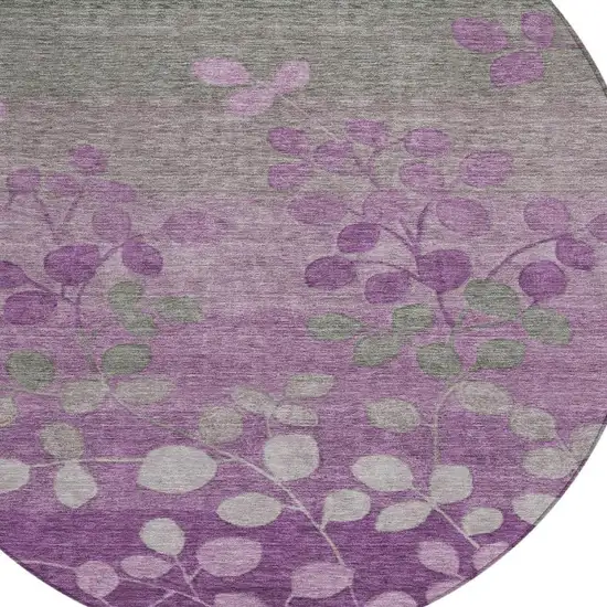 8' Purple And Gray Round Floral Washable Indoor Outdoor Area Rug Photo 4