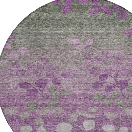 8' Purple And Gray Round Floral Washable Indoor Outdoor Area Rug Photo 8