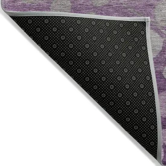 8' Purple And Gray Round Floral Washable Indoor Outdoor Area Rug Photo 9