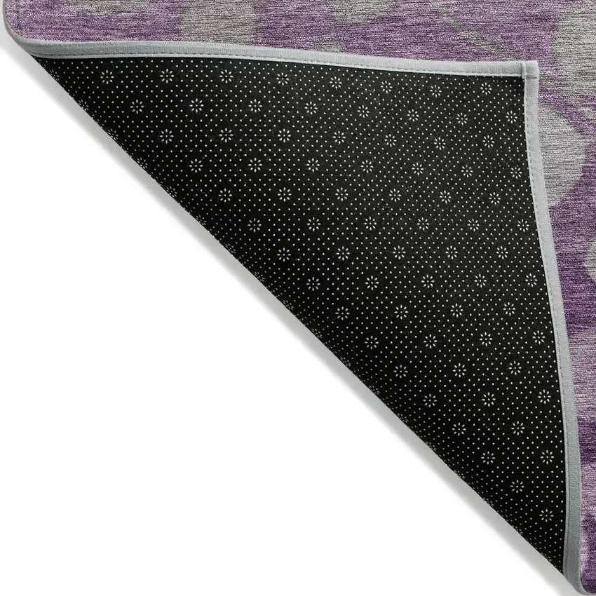 8' Purple And Gray Round Floral Washable Indoor Outdoor Area Rug Photo 9