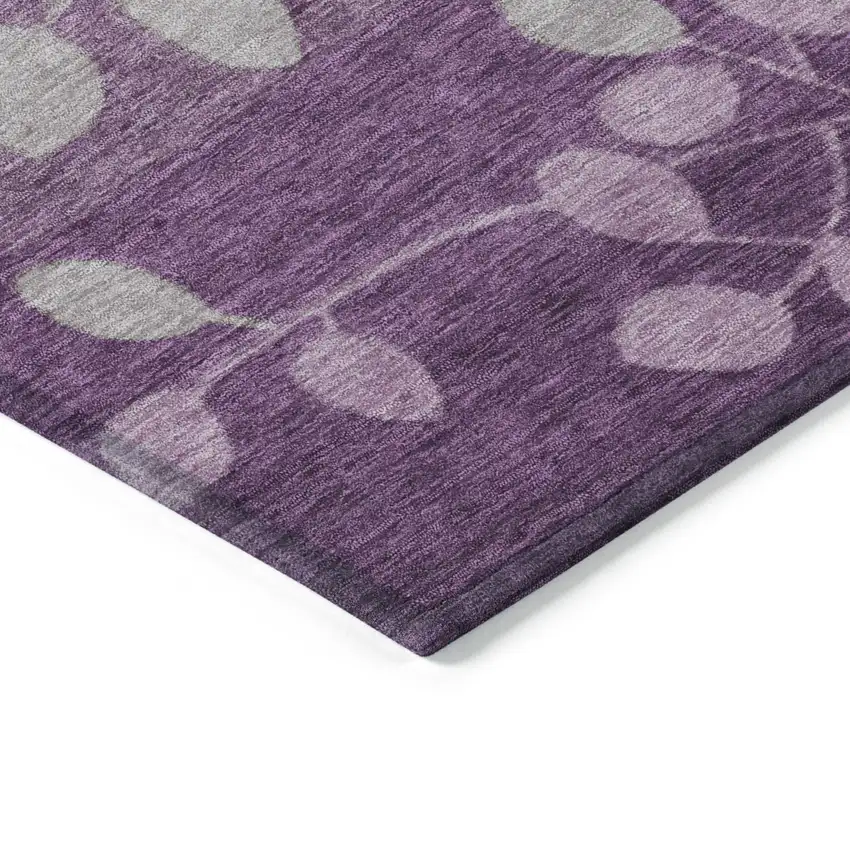 8' Purple And Gray Round Floral Washable Indoor Outdoor Area Rug Photo 7