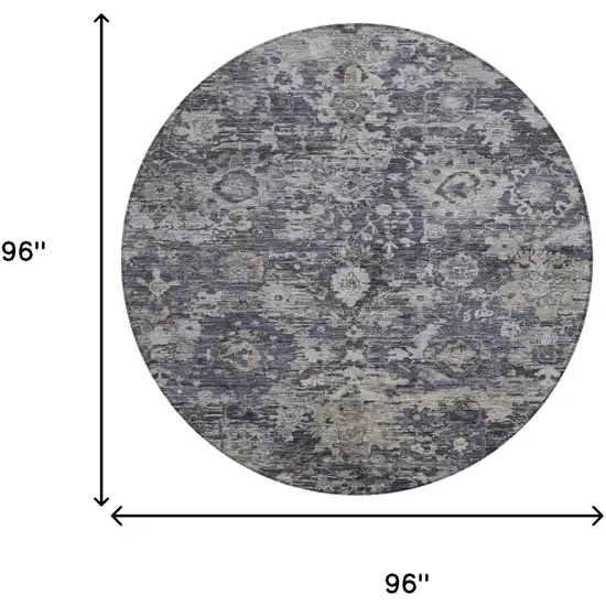 8' Purple And Gray Round Floral Washable Indoor Outdoor Area Rug Photo 8