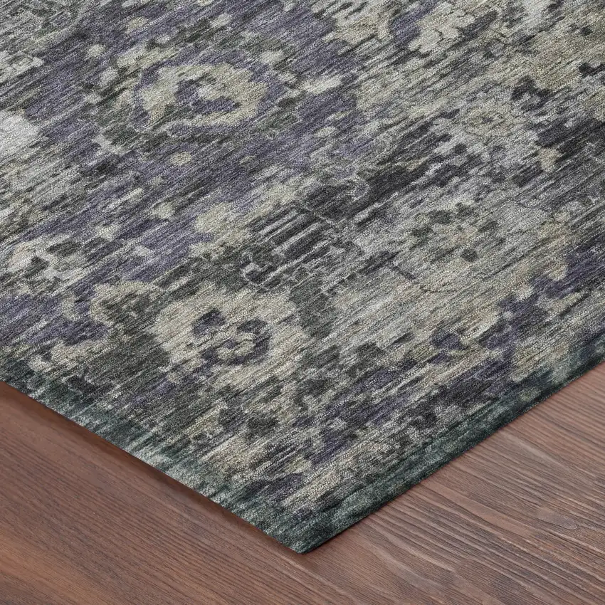 8' Purple And Gray Round Floral Washable Indoor Outdoor Area Rug Photo 6