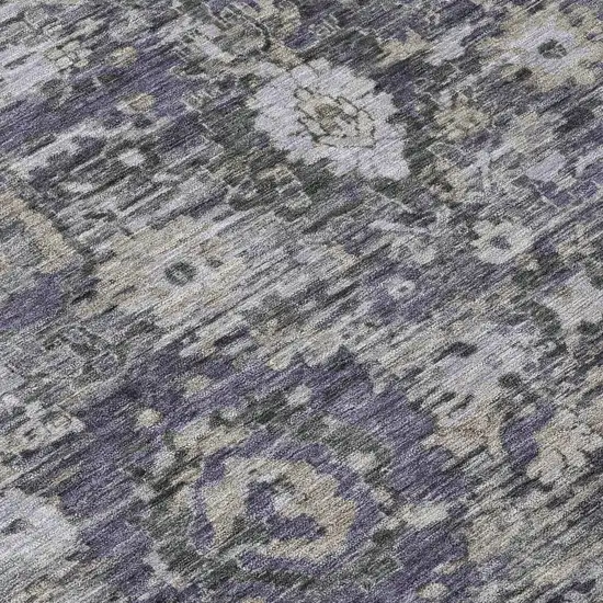 8' Purple And Gray Round Floral Washable Indoor Outdoor Area Rug Photo 7