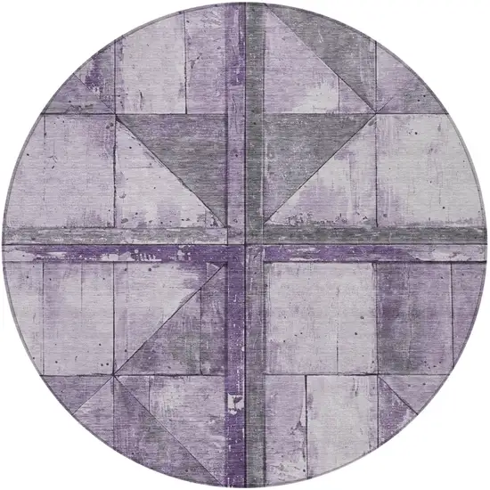 8' Purple And Gray Round Geometric Washable Indoor Outdoor Area Rug Photo 3