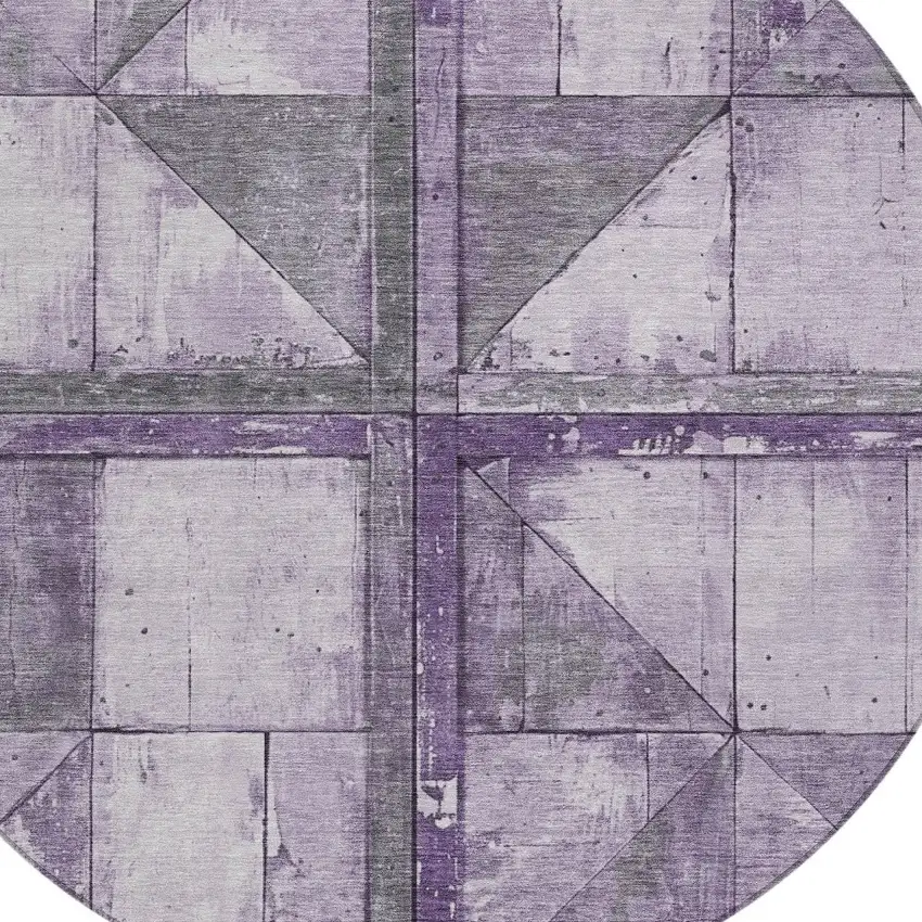 8' Purple And Gray Round Geometric Washable Indoor Outdoor Area Rug Photo 8