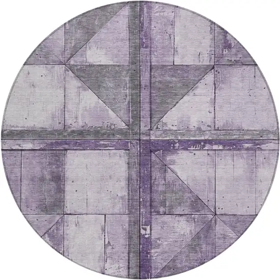 8' Purple And Gray Round Geometric Washable Indoor Outdoor Area Rug Photo 1