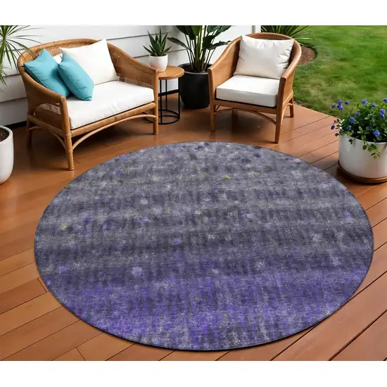 8' Purple And Gray Round Striped Washable Indoor Outdoor Area Rug Photo 1