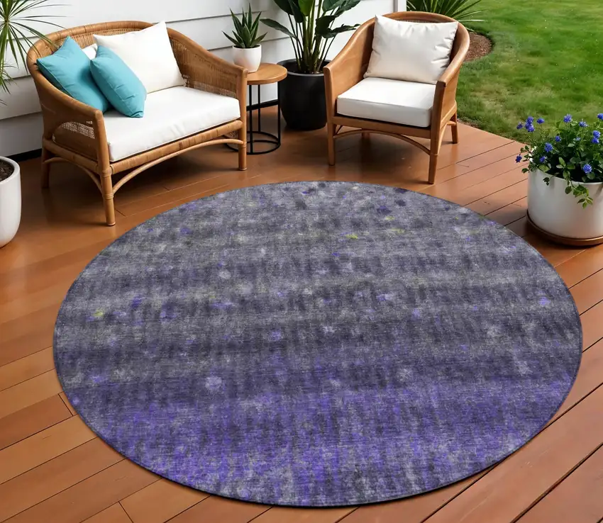 8' Purple And Gray Round Striped Washable Indoor Outdoor Area Rug Photo 1