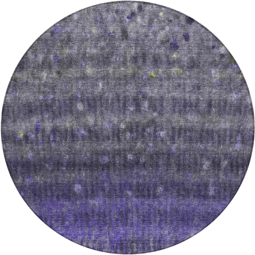 8' Purple And Gray Round Striped Washable Indoor Outdoor Area Rug Photo 2