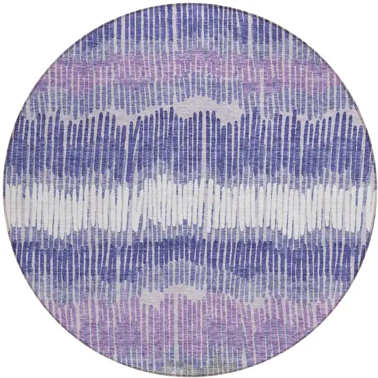 8' Purple And Gray Round Striped Washable Indoor Outdoor Area Rug Photo 4