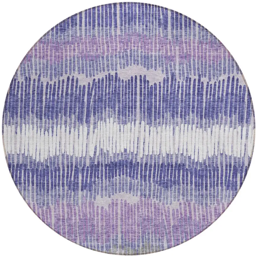 8' Purple And Gray Round Striped Washable Indoor Outdoor Area Rug Photo 4