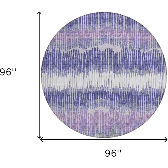 8' Purple And Gray Round Striped Washable Indoor Outdoor Area Rug Photo 3