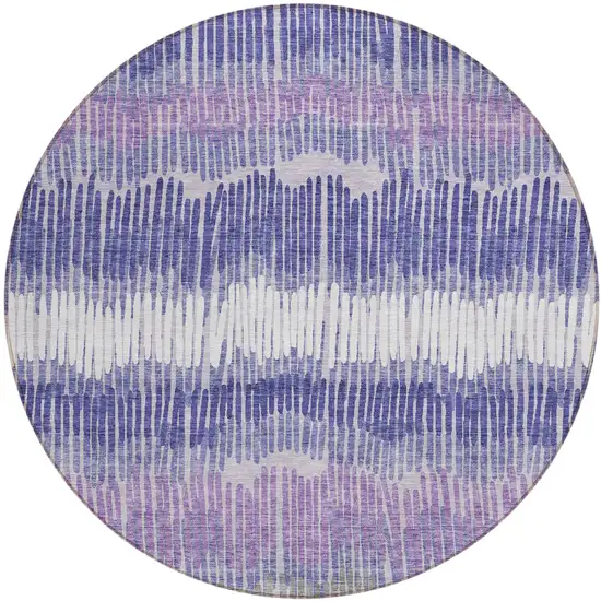 8' Purple And Gray Round Striped Washable Indoor Outdoor Area Rug Photo 2