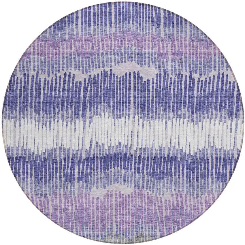 8' Purple And Gray Round Striped Washable Indoor Outdoor Area Rug Photo 2
