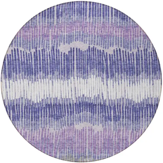 8' Purple And Gray Round Striped Washable Indoor Outdoor Area Rug Photo 5