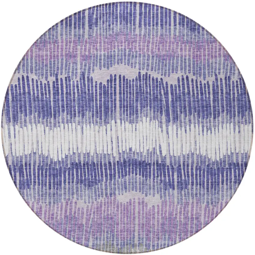 8' Purple And Gray Round Striped Washable Indoor Outdoor Area Rug Photo 5