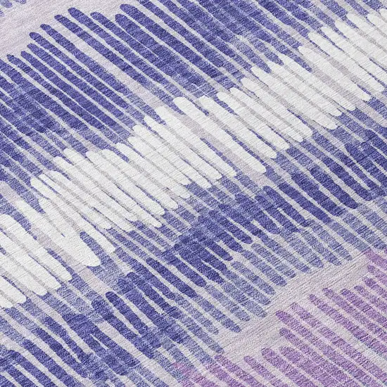 8' Purple And Gray Round Striped Washable Indoor Outdoor Area Rug Photo 8