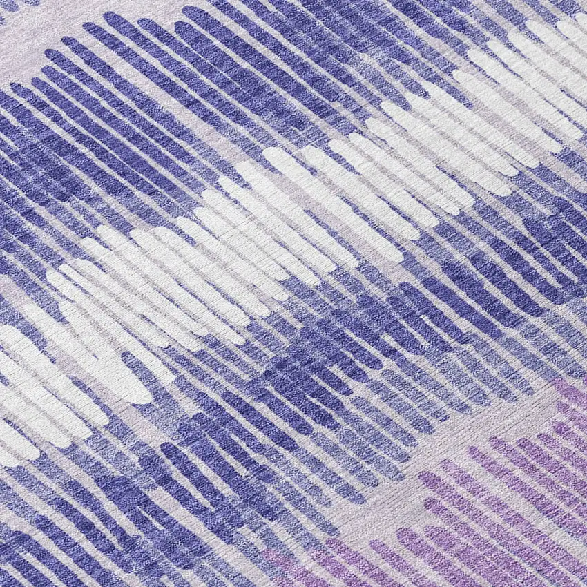 8' Purple And Gray Round Striped Washable Indoor Outdoor Area Rug Photo 8