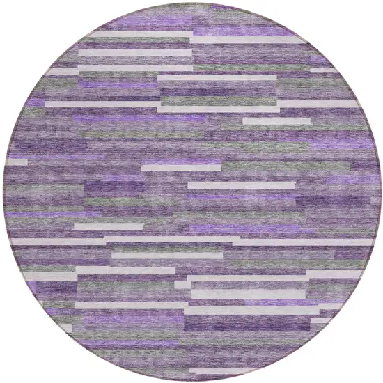 8' Purple And Gray Round Striped Washable Indoor Outdoor Area Rug Photo 2