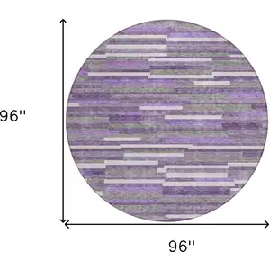 Photo of 8' Purple And Gray Round Striped Washable Indoor Outdoor Area Rug