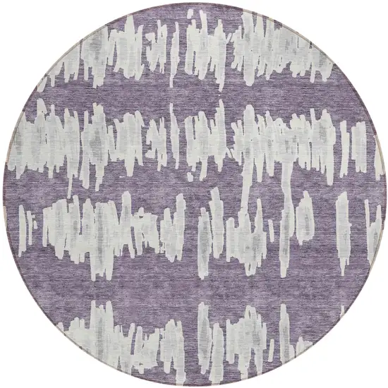 8' Purple And Gray Round Striped Washable Indoor Outdoor Area Rug Photo 2