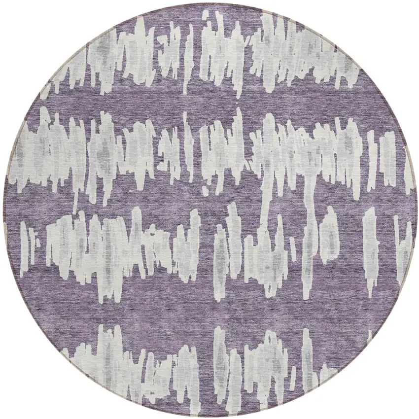 8' Purple And Gray Round Striped Washable Indoor Outdoor Area Rug Photo 2