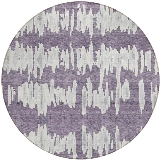 8' Purple And Gray Round Striped Washable Indoor Outdoor Area Rug Photo 6