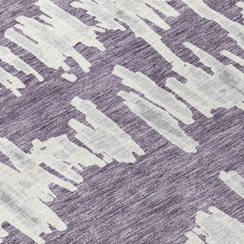 8' Purple And Gray Round Striped Washable Indoor Outdoor Area Rug Photo 8