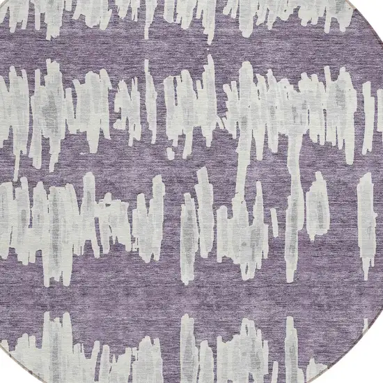 8' Purple And Gray Round Striped Washable Indoor Outdoor Area Rug Photo 5