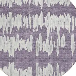 Photo of 8' Purple And Gray Round Striped Washable Indoor Outdoor Area Rug