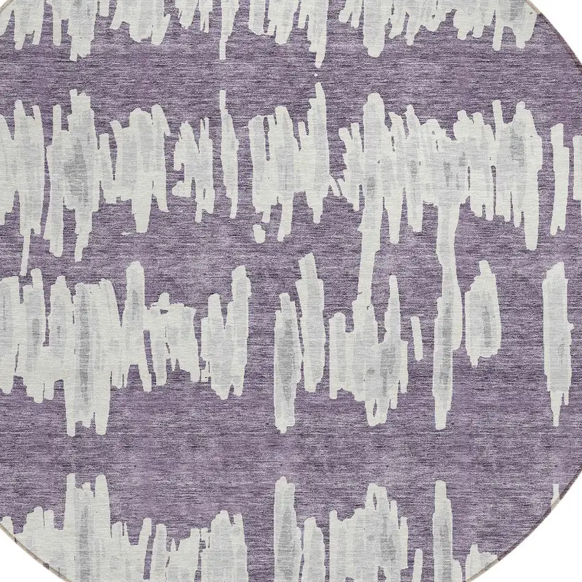 8' Purple And Gray Round Striped Washable Indoor Outdoor Area Rug Photo 5