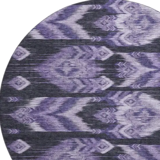 8' Purple And Gray Southwestern Washable Round Rug With UV Protection Photo 4