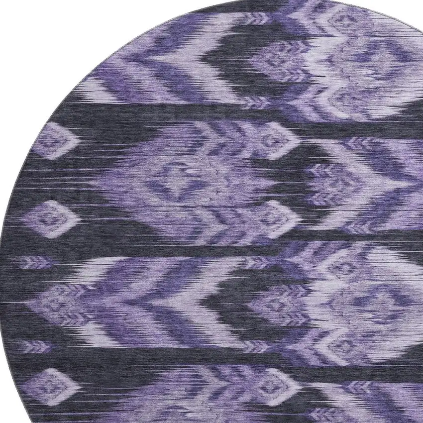 8' Purple And Gray Southwestern Washable Round Rug With UV Protection Photo 4