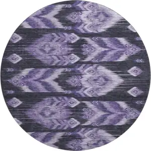 Photo of 8' Purple And Gray Southwestern Washable Round Rug With UV Protection