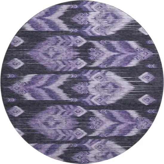8' Purple And Gray Southwestern Washable Round Rug With UV Protection Photo 1