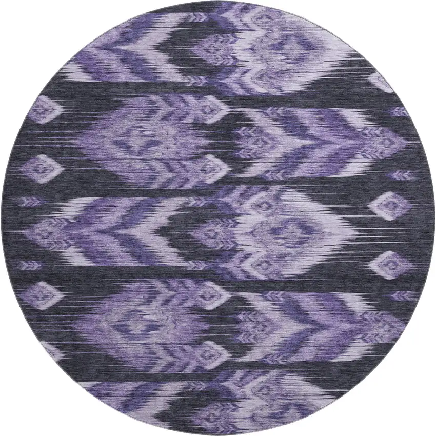 8' Purple And Gray Southwestern Washable Round Rug With UV Protection Photo 1