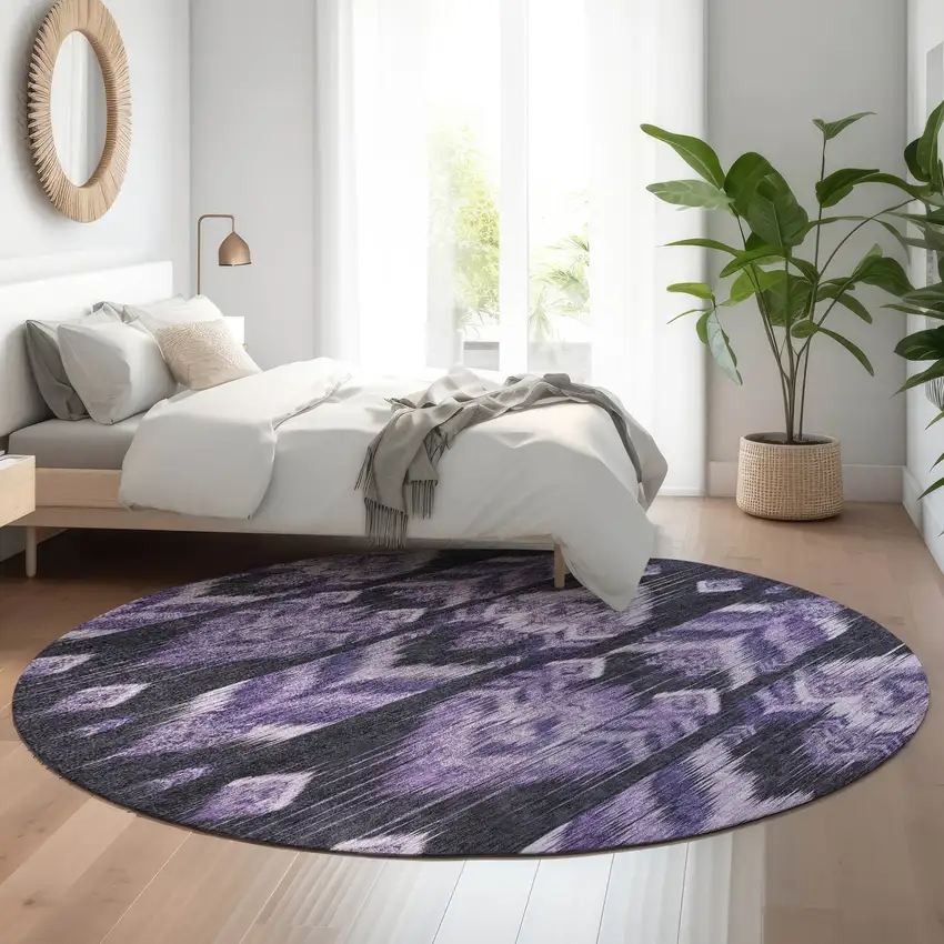 8' Purple And Gray Southwestern Washable Round Rug With UV Protection Photo 5