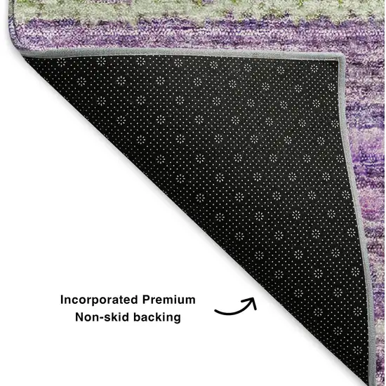 8' Purple And Gray Striped Washable Round Rug With UV Protection Photo 5