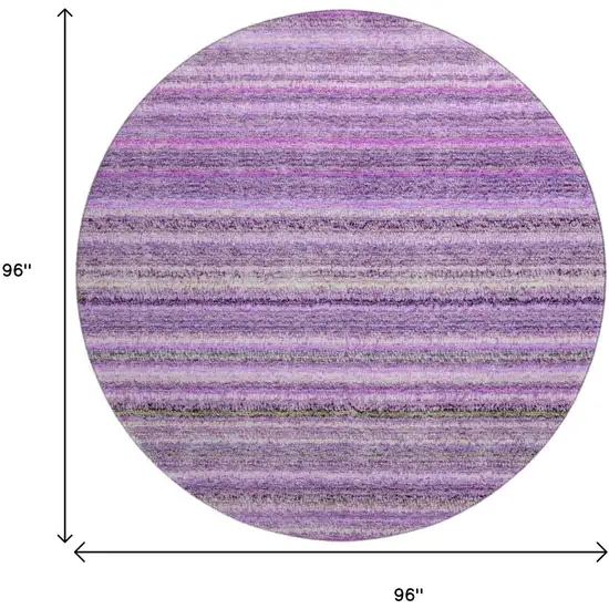 8' Purple And Gray Striped Washable Round Rug With UV Protection Photo 9